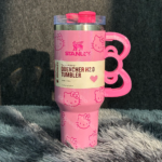 40oz Pink Bow-shaped handle Kitty Tumbler - Image 4