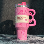 40oz Pink Bow-shaped handle Kitty Tumbler - Image 3